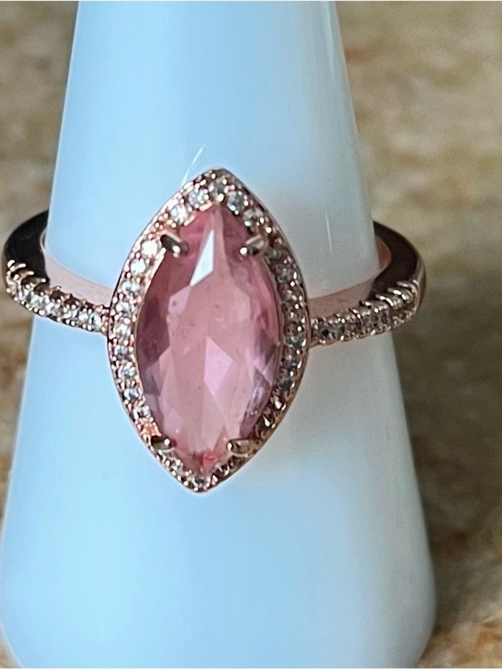 Bomb Party Football Unicorn Marquise Pink Topaz Ring in Rose Gold Sz 9